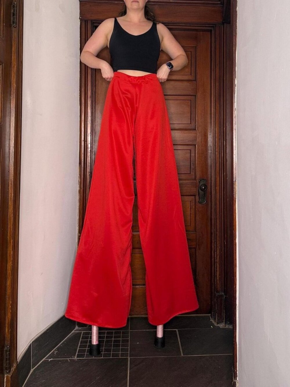 Handmade Stilt Pants Red Wide Leg Circus Pants Stretch High Rise Unisex - Picture 8 of 13
